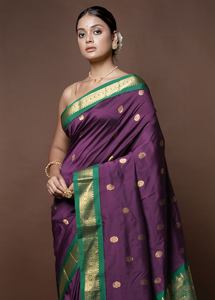 Purple Kanjivaram Silk Saree With Blouse Piece