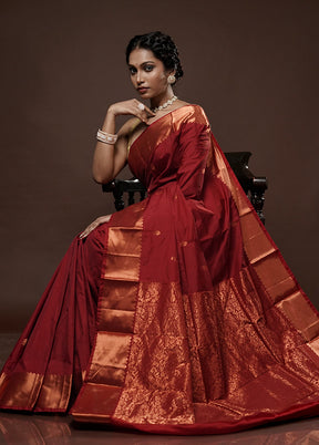 Maroon Kanjivaram Silk Saree With Blouse Piece