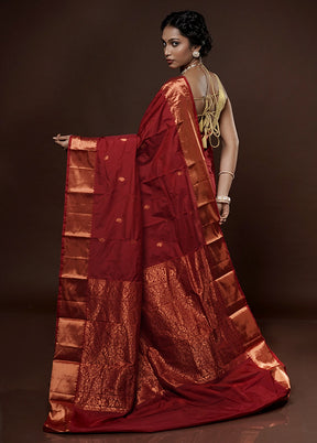 Maroon Kanjivaram Silk Saree With Blouse Piece - Indian Silk House Agencies