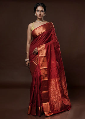 Maroon Kanjivaram Silk Saree With Blouse Piece