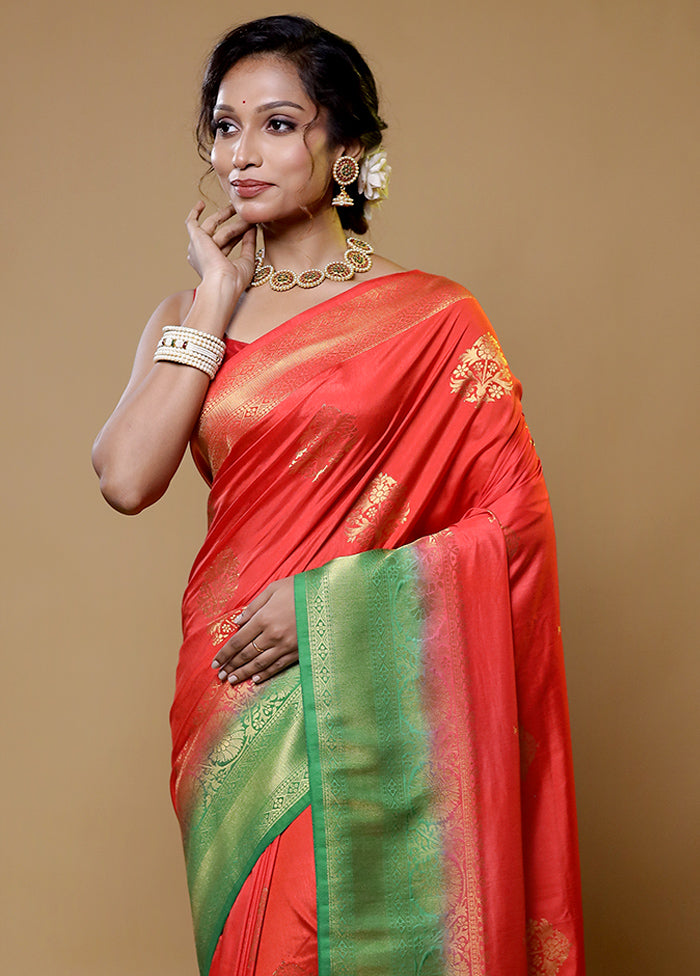 Red Dupion Silk Saree With Blouse Piece