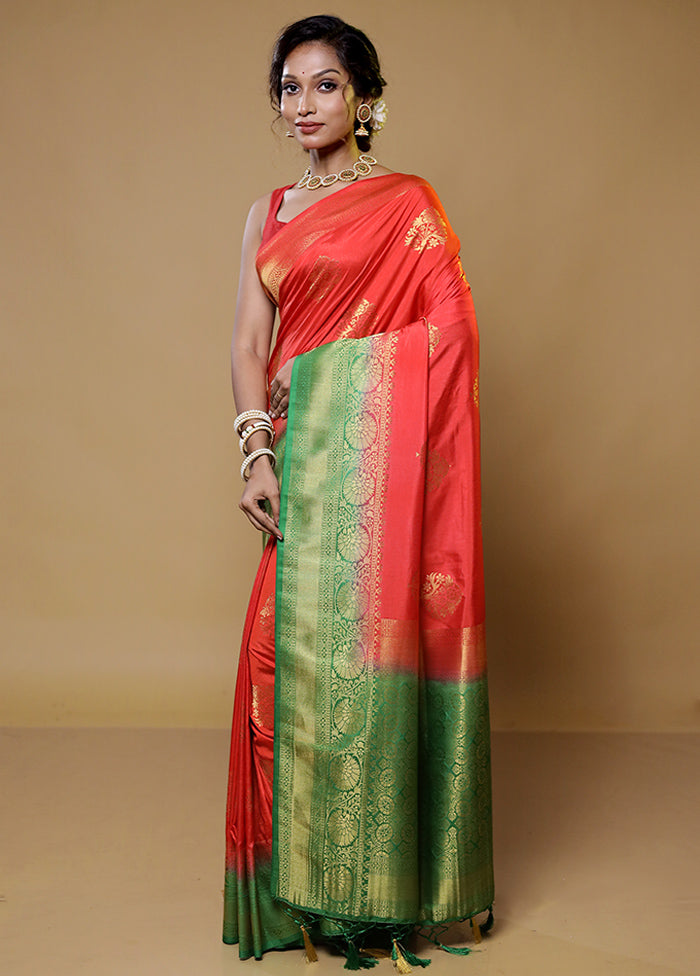 Red Dupion Silk Saree With Blouse Piece