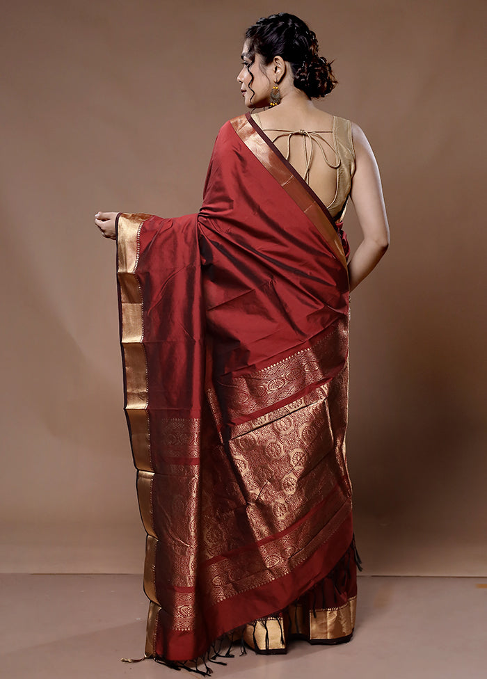 Maroon Kanjivaram Silk Saree With Blouse Piece