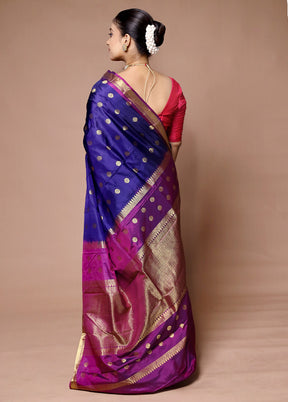 Blue Handloom Kanjivaram Pure Silk Saree With Blouse Piece