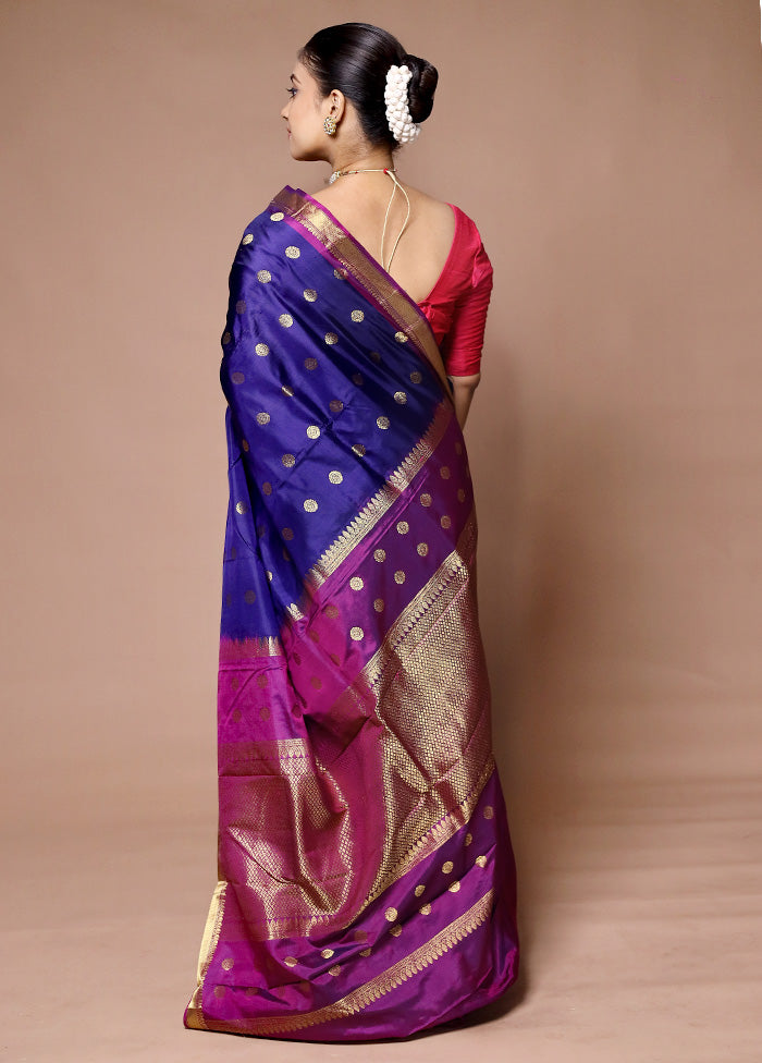 Blue Handloom Kanjivaram Pure Silk Saree With Blouse Piece