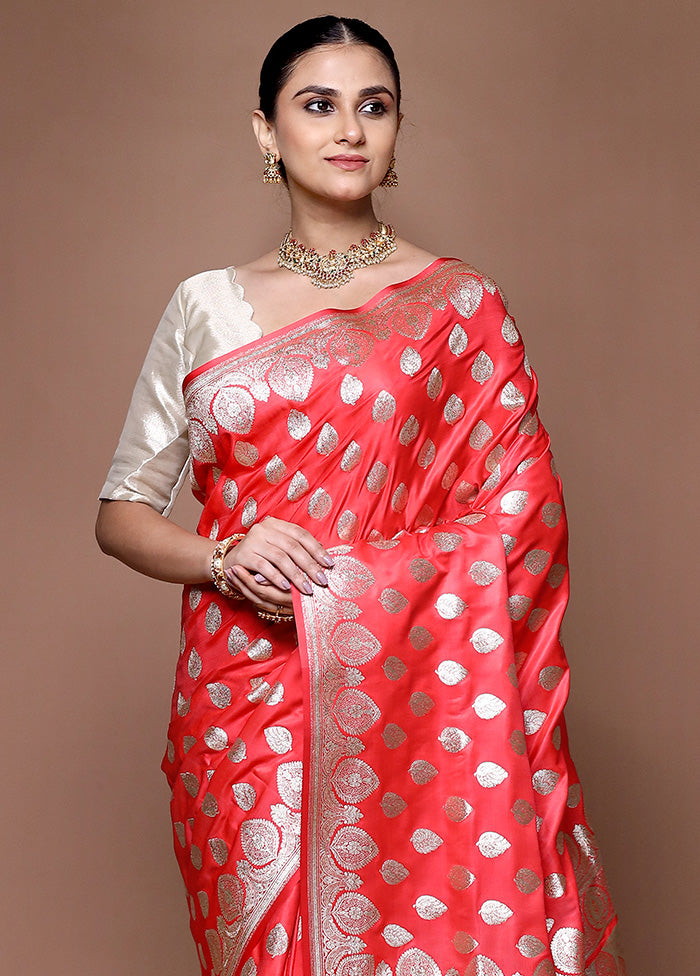 Pink Banarasi Silk Saree With Blouse Piece