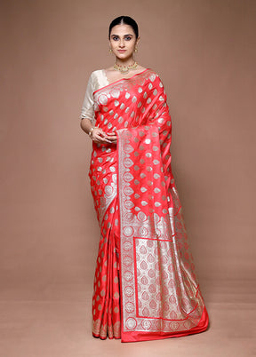 Pink Banarasi Silk Saree With Blouse Piece