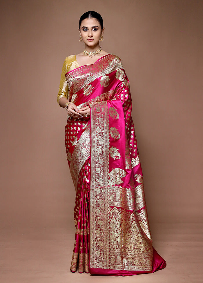 Pink Banarasi Silk Saree With Blouse Piece