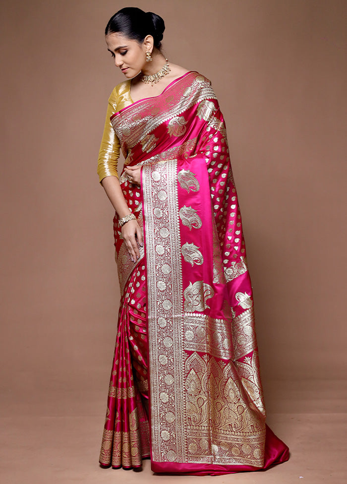 Pink Banarasi Silk Saree With Blouse Piece