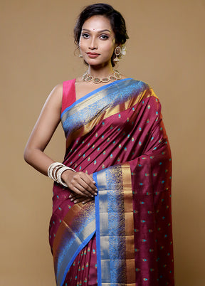 Maroon Dupion Silk Saree With Blouse Piece