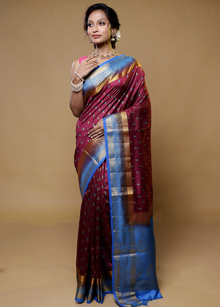 Maroon Dupion Silk Saree With Blouse Piece