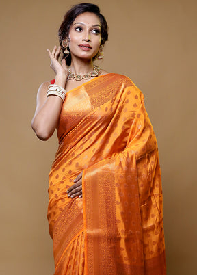 Orange Dupion Silk Saree With Blouse Piece