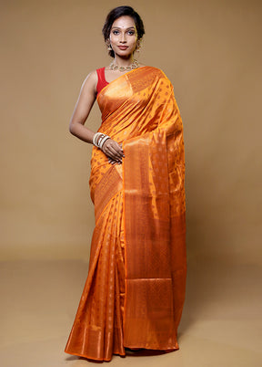 Orange Dupion Silk Saree With Blouse Piece