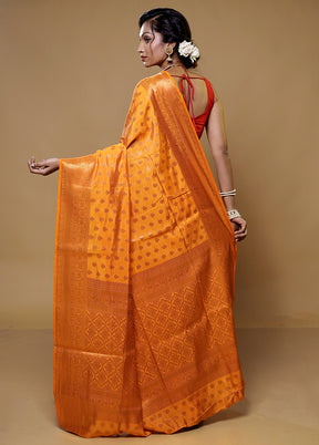 Orange Dupion Silk Saree With Blouse Piece