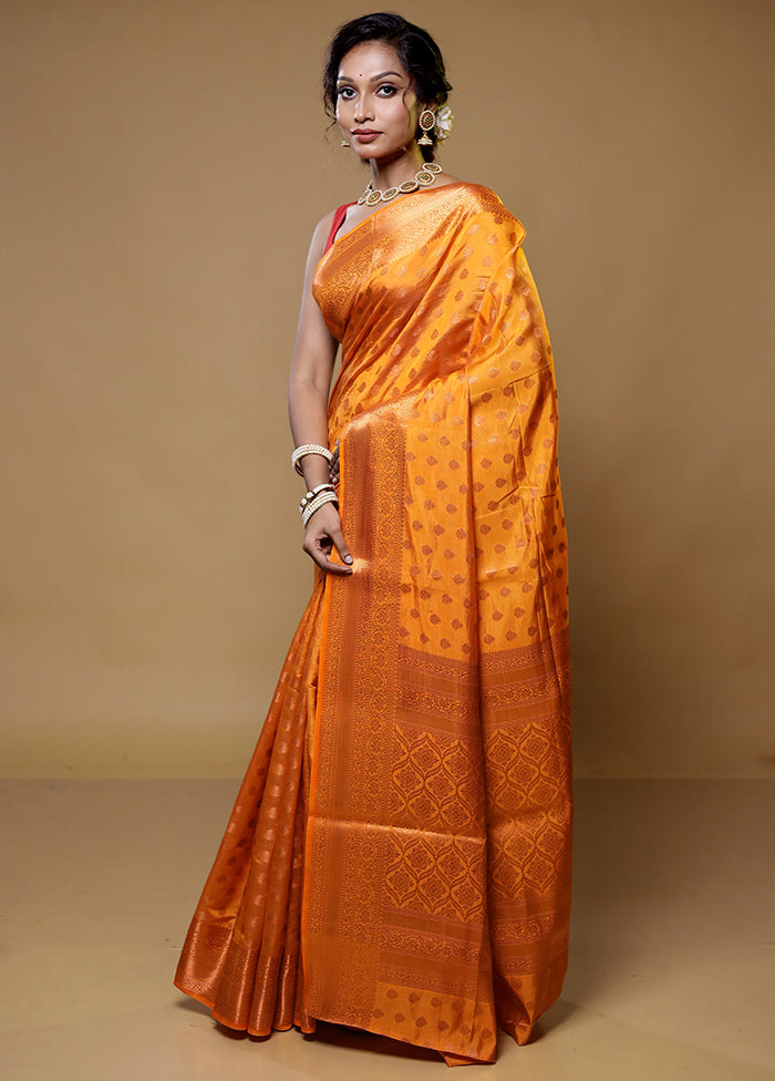 Orange Dupion Silk Saree With Blouse Piece