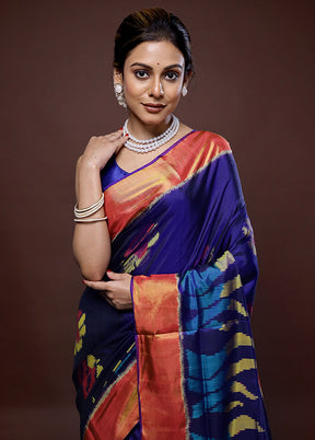 Blue Pochampally Pure Silk Saree With Blouse Piece - Indian Silk House Agencies