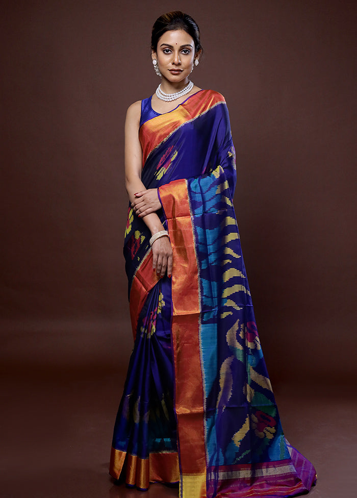 Blue Pochampally Pure Silk Saree With Blouse Piece - Indian Silk House Agencies