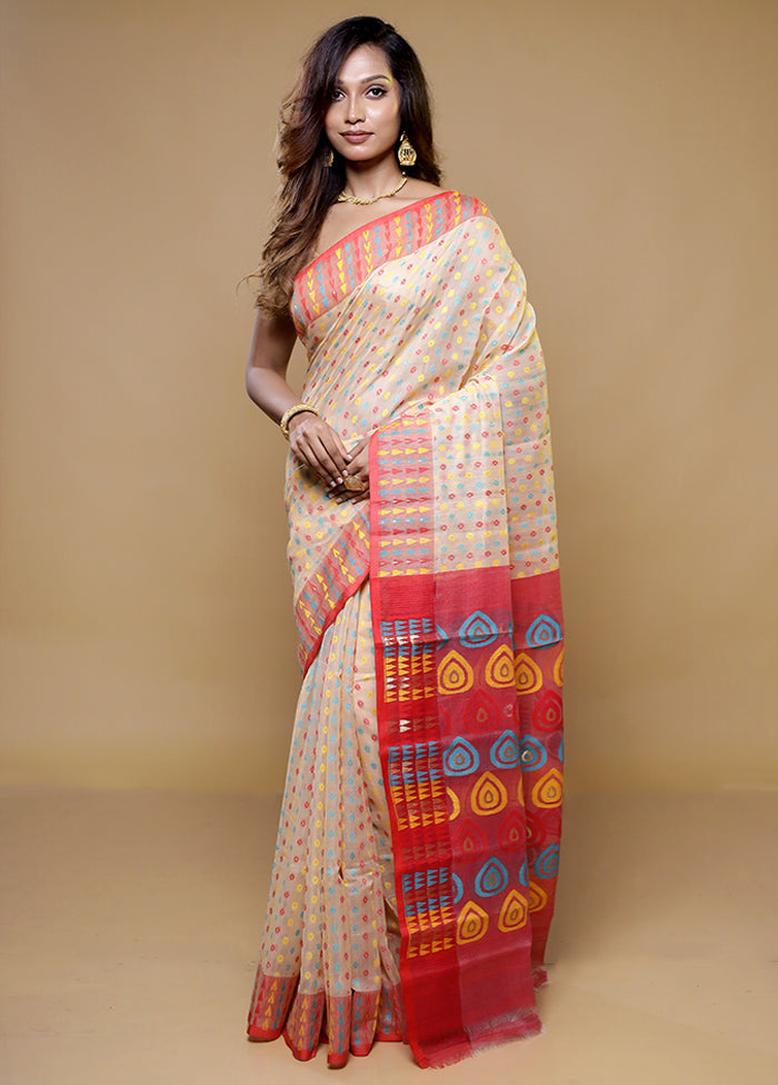 Pink Tant Jamdani Saree Without Blouse Piece