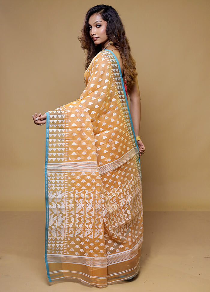 Rust Tant Jamdani Saree Without Blouse Piece