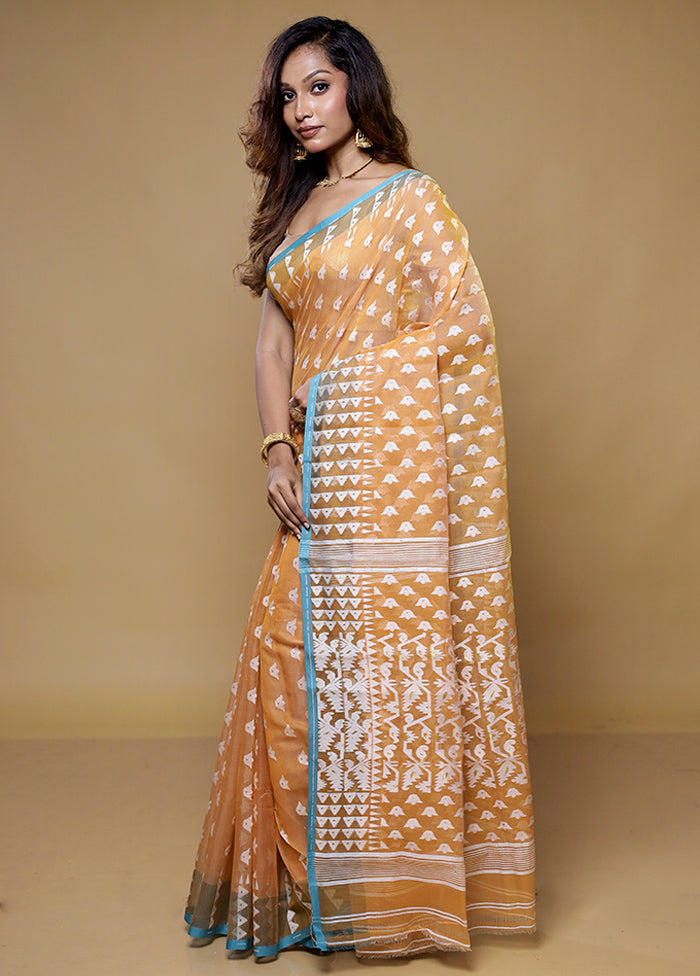 Rust Tant Jamdani Saree Without Blouse Piece