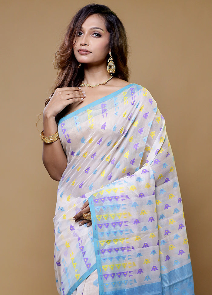 White Tant Jamdani Saree Without Blouse Piece