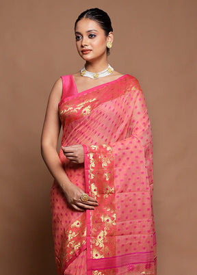 Pink Tant Jamdani Saree Without Blouse Piece