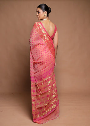 Pink Tant Jamdani Saree Without Blouse Piece