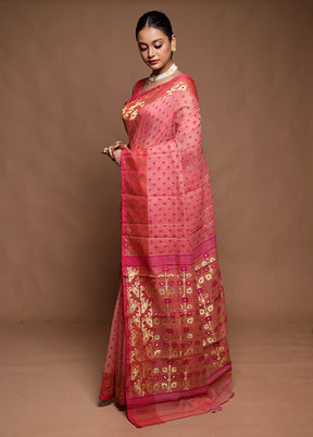 Pink Tant Jamdani Saree Without Blouse Piece