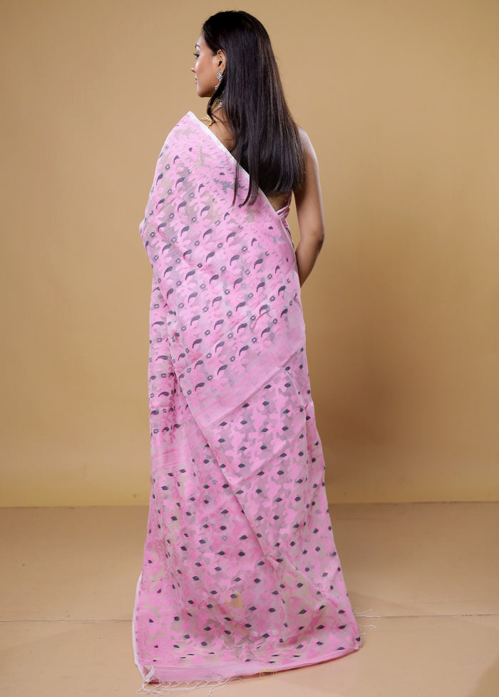 Pink Tant Jamdani Saree Without Blouse Piece