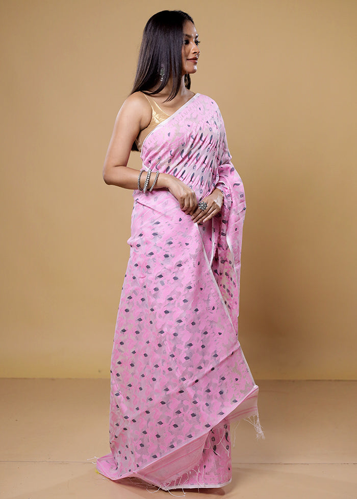 Pink Tant Jamdani Saree Without Blouse Piece