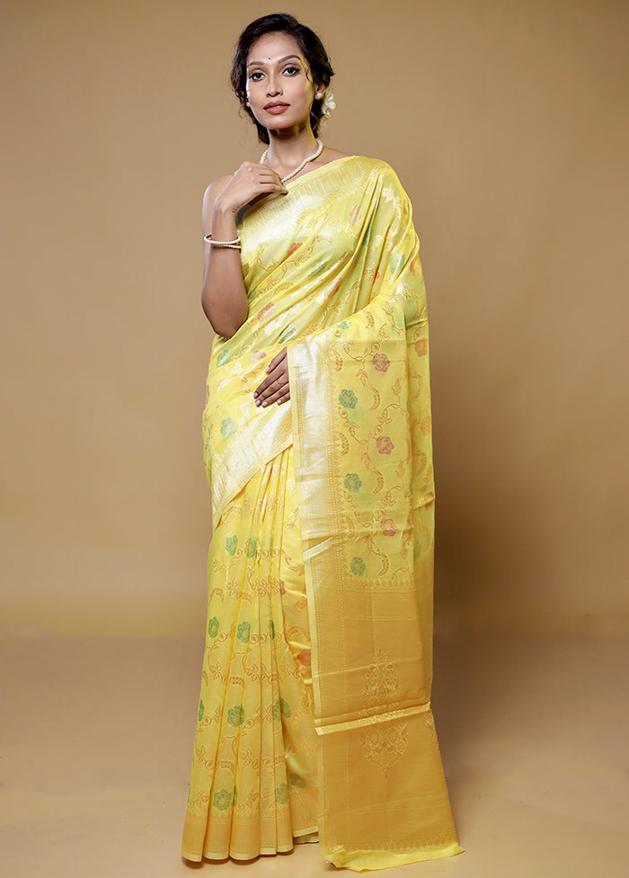 Yellow Cotton Saree With Blouse Piece