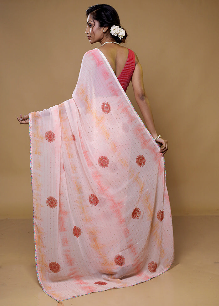 Peach Chiffon Silk Saree With Blouse Piece
