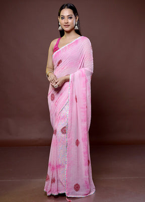 Pink Chiffon Silk Saree With Blouse Piece