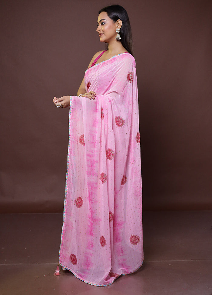 Pink Chiffon Silk Saree With Blouse Piece