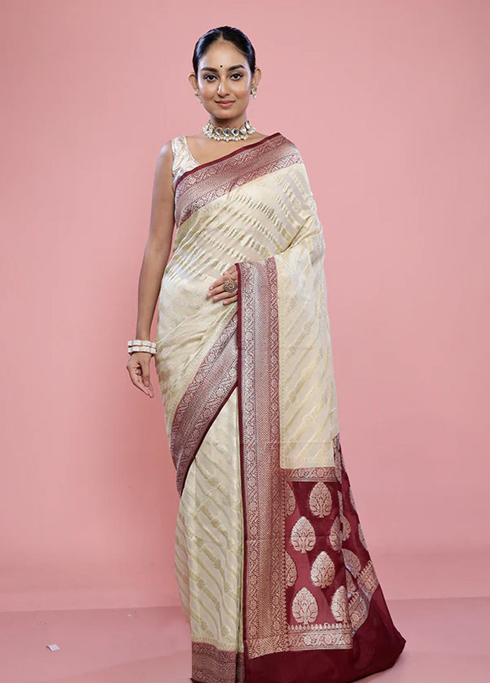 Cream Georgette Saree With Blouse Piece - Indian Silk House Agencies