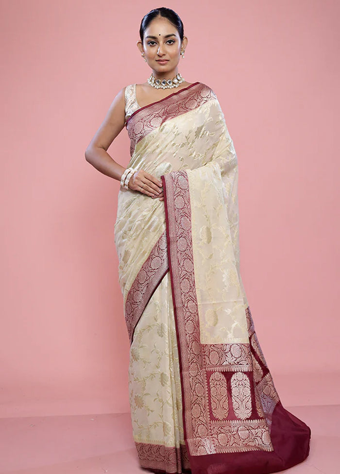 Cream Georgette Saree With Blouse Piece - Indian Silk House Agencies