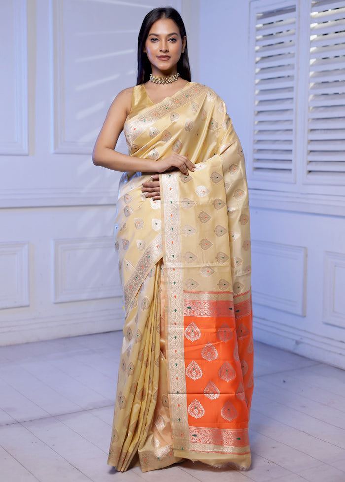 Cream Dupion Silk Saree With Blouse Piece