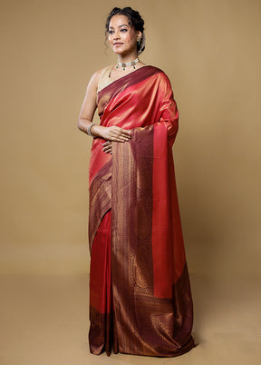 Red Dupion Silk Saree With Blouse Piece