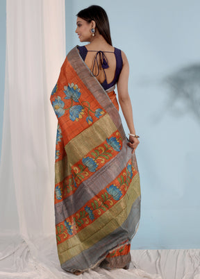 Multicolor Tussar Silk Saree With Blouse Piece