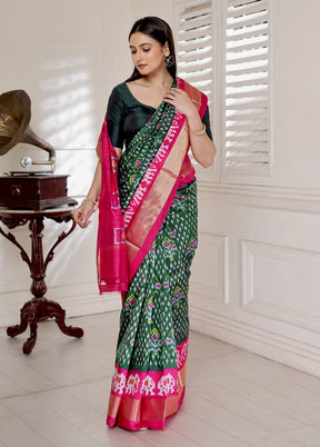 Green Pure Silk Rajkot Patola Saree With Blouse Piece - Indian Silk House Agencies