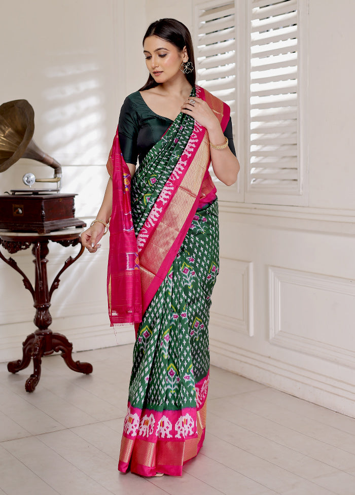 Green Pure Silk Rajkot Patola Saree With Blouse Piece - Indian Silk House Agencies