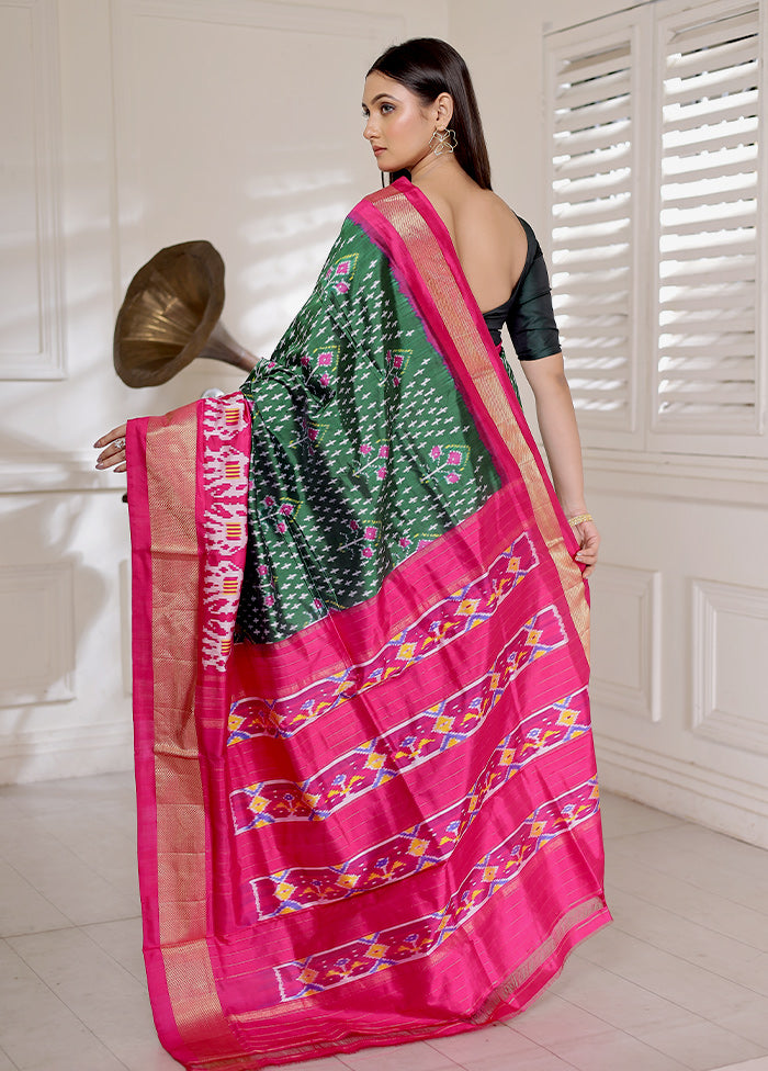 Green Pure Silk Rajkot Patola Saree With Blouse Piece - Indian Silk House Agencies