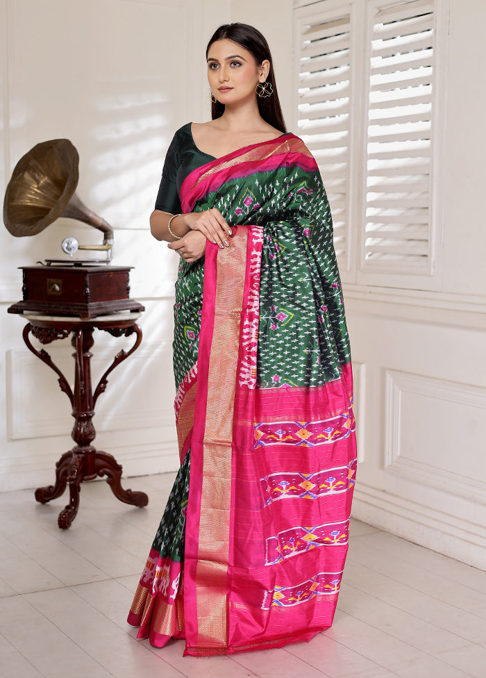 Green Pure Silk Rajkot Patola Saree With Blouse Piece - Indian Silk House Agencies