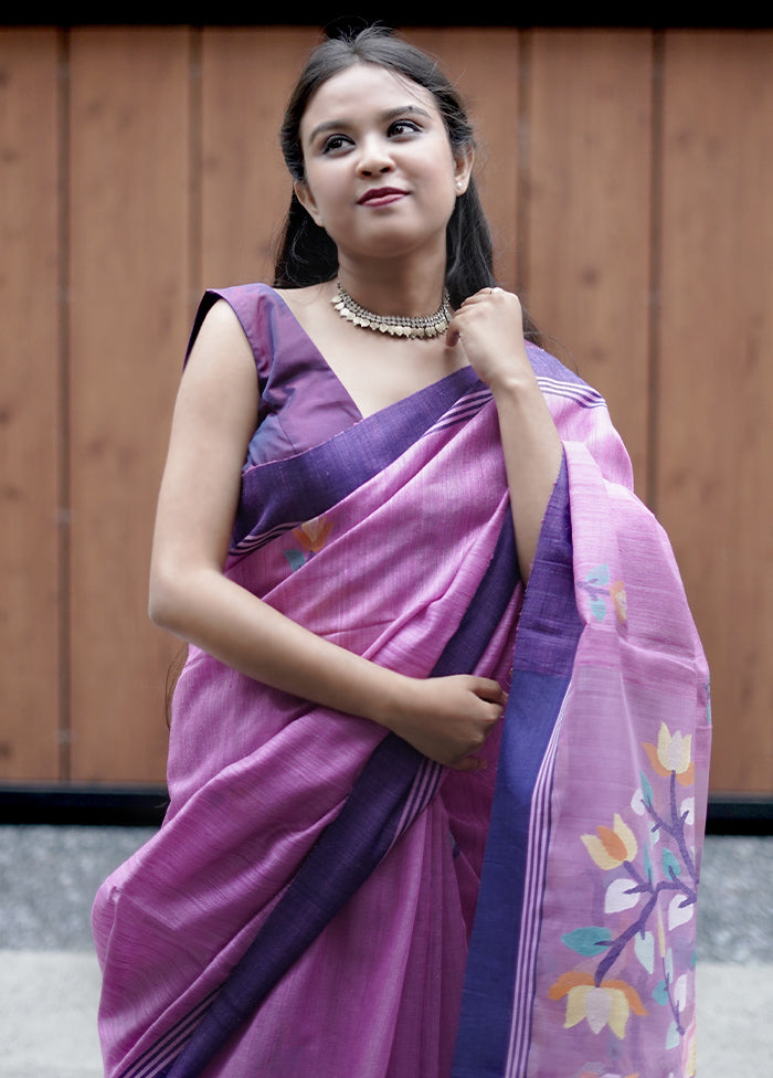 Purple Matka Pure Silk Saree With Blouse Piece - Indian Silk House Agencies