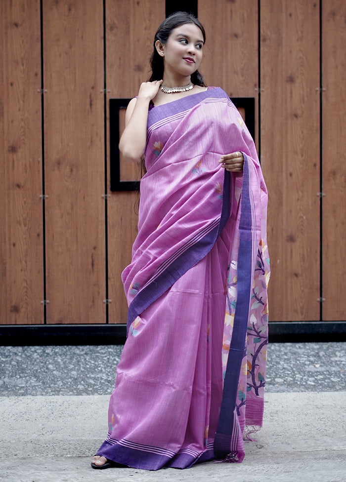 Purple Matka Pure Silk Saree With Blouse Piece - Indian Silk House Agencies