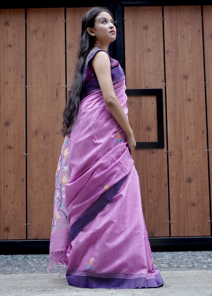 Purple Matka Pure Silk Saree With Blouse Piece - Indian Silk House Agencies