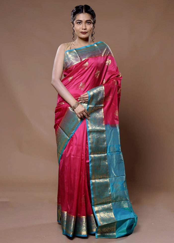 Pink Kanjivaram Pure Silk Saree With Blouse Piece - Indian Silk House Agencies