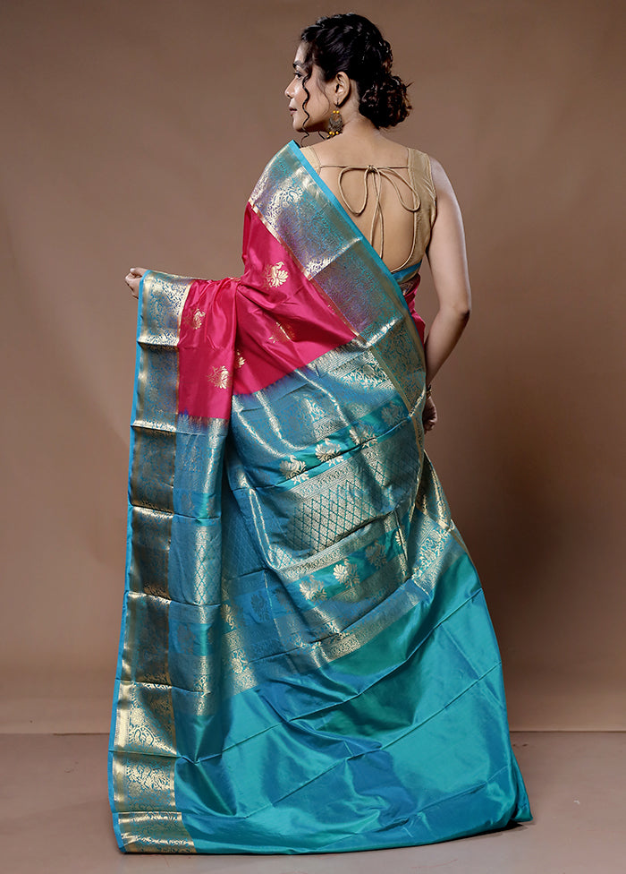 Pink Kanjivaram Pure Silk Saree With Blouse Piece - Indian Silk House Agencies