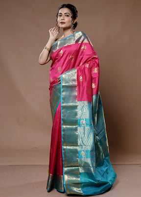 Pink Kanjivaram Pure Silk Saree With Blouse Piece - Indian Silk House Agencies