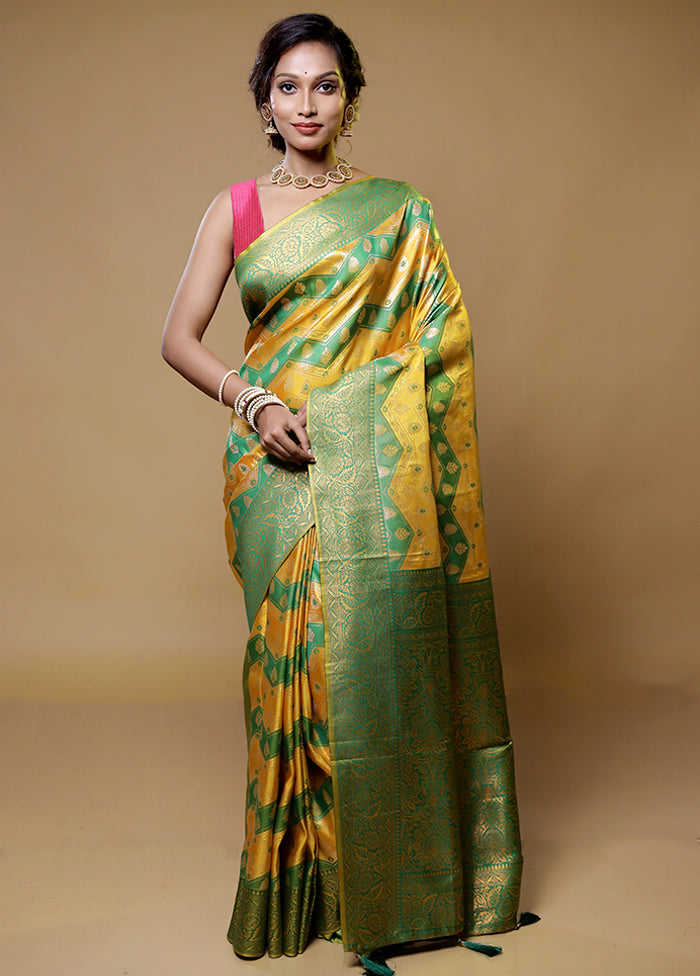 Yellow Dupion Silk Saree With Blouse Piece